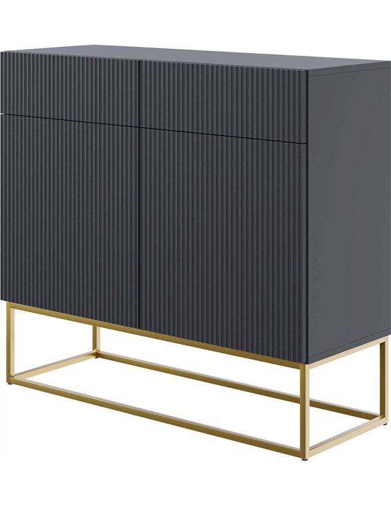 Buffet anthracite rainuré vu de côté, deux portes et deux tiroirs