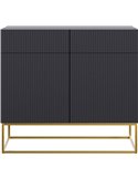 Buffet anthracite rainuré vu de face, cadre doré au sol