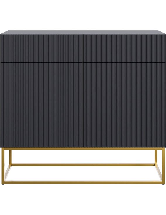 Buffet anthracite rainuré vu de face, cadre doré au sol