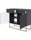 Buffet anthracite ouvert, étagères intérieures et portes relevées