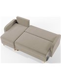Vue de dessus du canapé d'angle beige en position couchage, assise dépliée