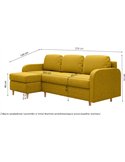 Canapé d'angle jaune, schéma avec cotes détaillées de l'assise et de la chaise longue