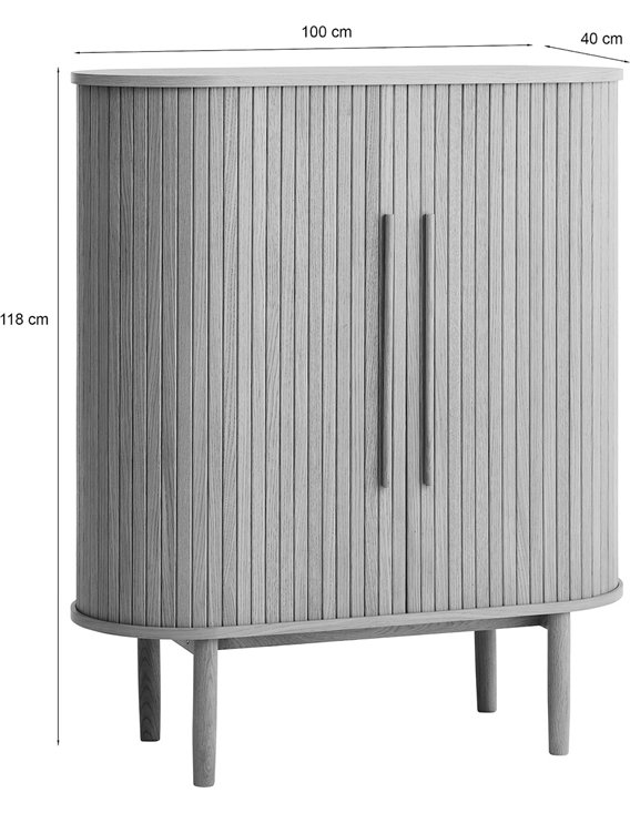 Schéma de dimensions de la commode haute rainurée en version claire