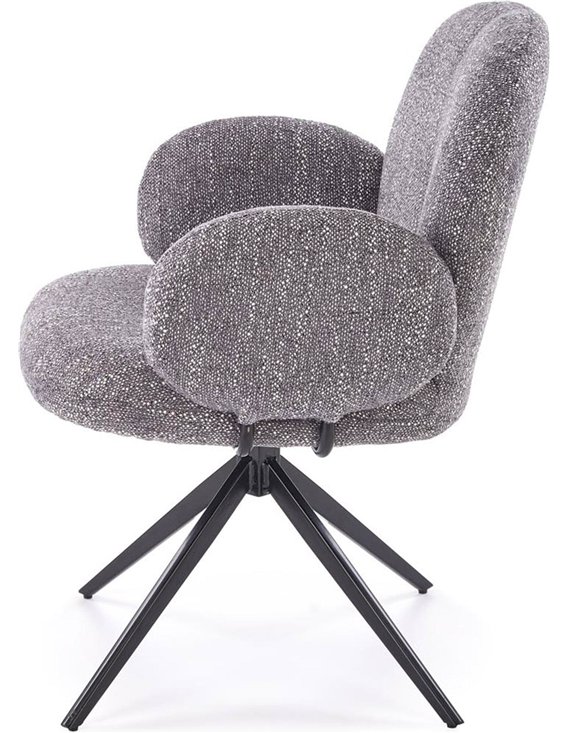 Chaise grise vue de profil avec accoudoir rembourré détaillé