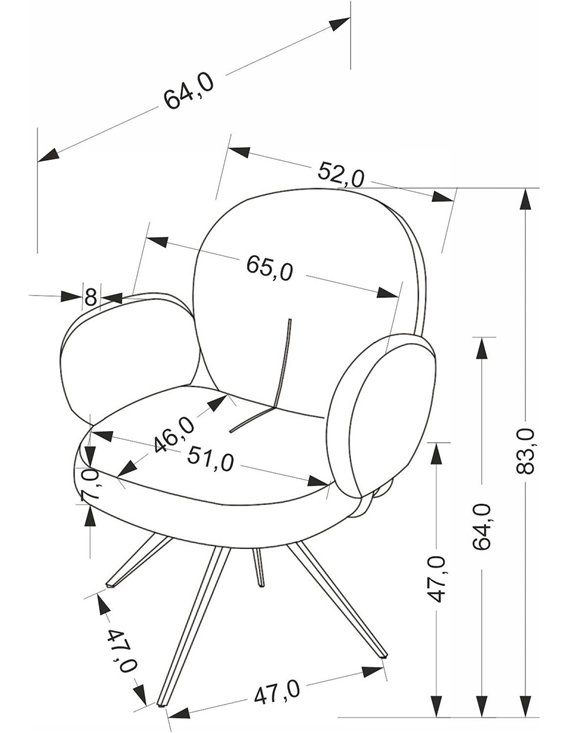 Chaise pivotante tapissée avec accoudoirs