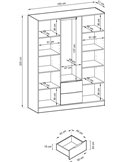 Plan coté de l'armoire trois portes anthracite avec profondeur des tiroirs
