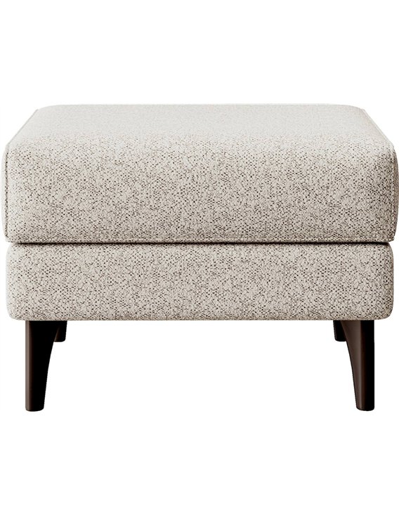 Pouf repose pieds beige clair vu de face, pieds sombres