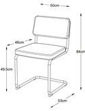 Chaise tapissée au design Bauhaus, schéma des dimensions de l'assise à 49,5 cm et du dossier