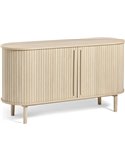 Commode ovale couleur bois clair, vue de trois quarts avant