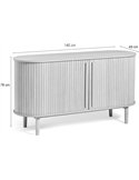 Schéma de dimensions de la commode ovale blanche, vue de trois quarts