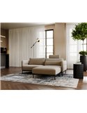 Pouf en tissu taupe aux pieds noirs, vue de face
