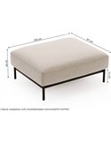 Pouf en tissu beige, vue de profil avec dimensions
