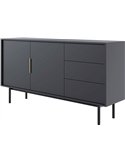 Commode deux portes avec tiroirs noire, vue de trois quarts