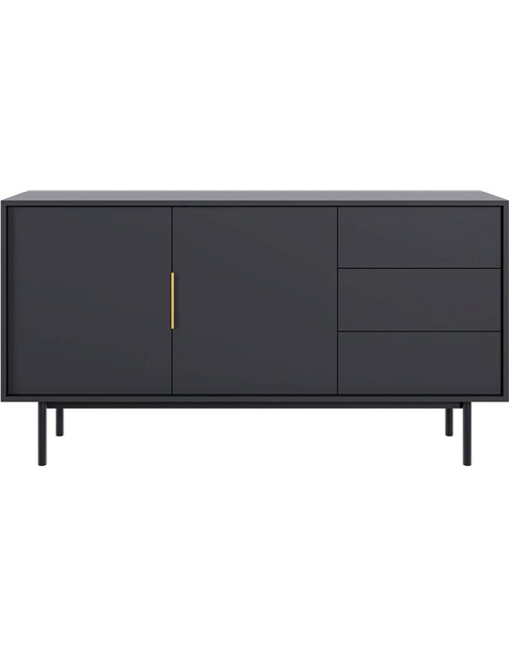 Commode deux portes avec tiroirs noire, vue de face