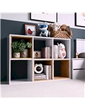 Étagère ouverte 6 niches modulable blanche et bois clair dans une chambre avec des livres
