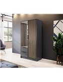 Armoire deux portes avec miroir et lattes anthracite et bois dans un intérieur