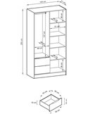 Armoire deux portes avec miroir et lattes anthracite, schéma des dimensions