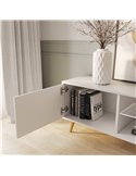 Meuble tv blanc, schéma coté de l'intérieur avec largeurs, profondeur et hauteurs des compartiments