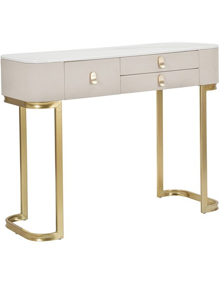 Console glamour crème et dorée avec tiroirs