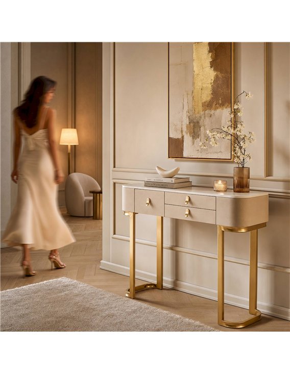 Console à plateau effet marbre et piètement doré