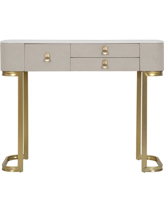 Détail du plateau effet marbre de la console