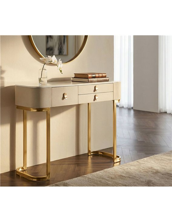Console glamour crème et or à tiroirs