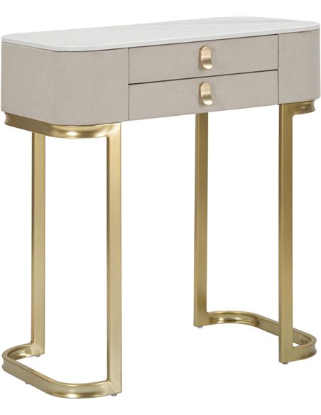 Console glamour crème et or avec deux tiroirs