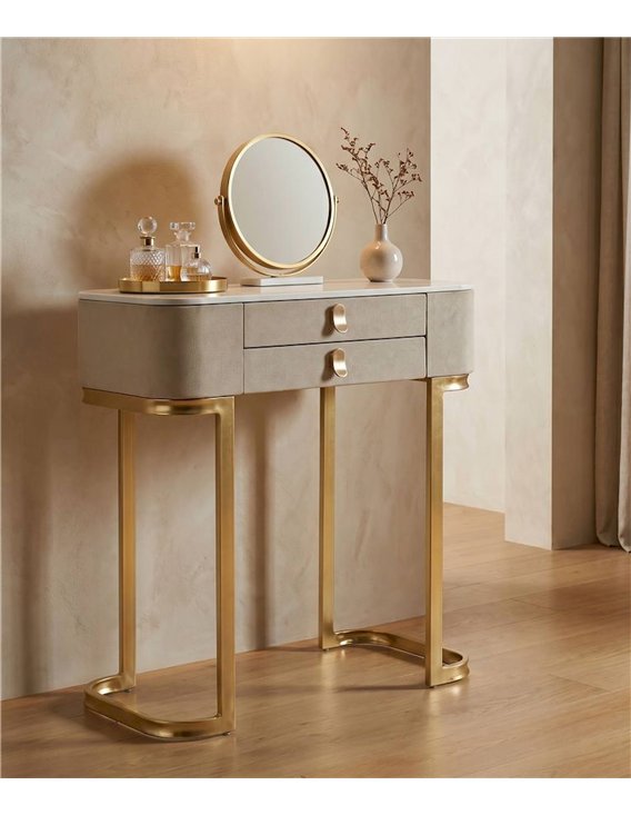 Console glamour crème et or avec tiroirs