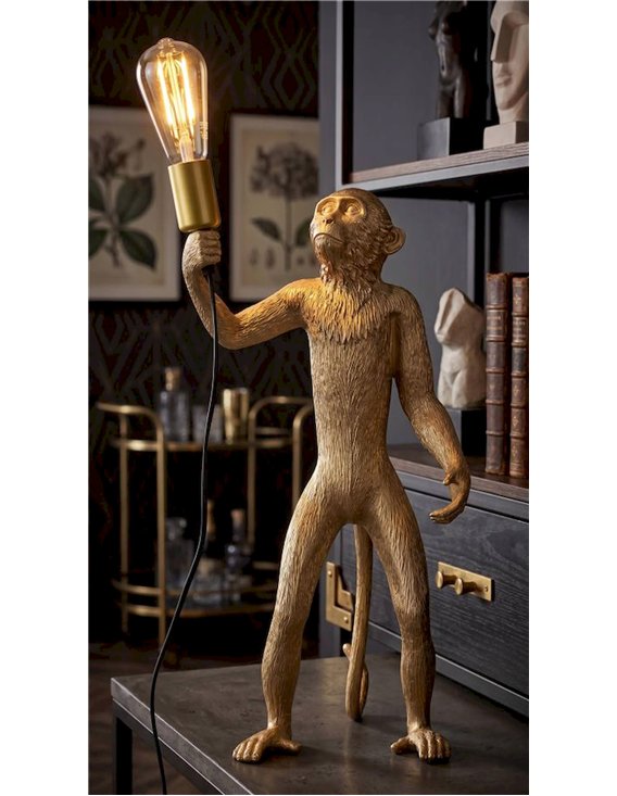 Lampe singe tenant une ampoule