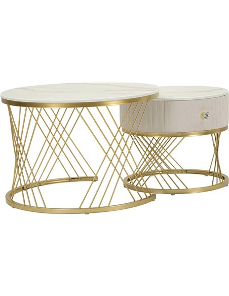 Duo de tables basses glamour crème et or
