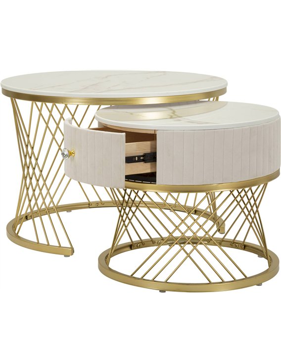 Table basse ronde avec tiroir discret