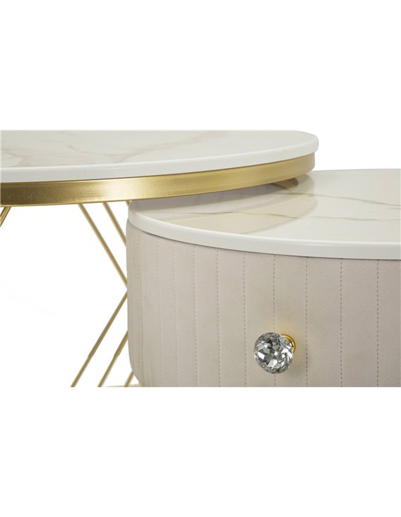 Tables basses gigognes glamour crème et or