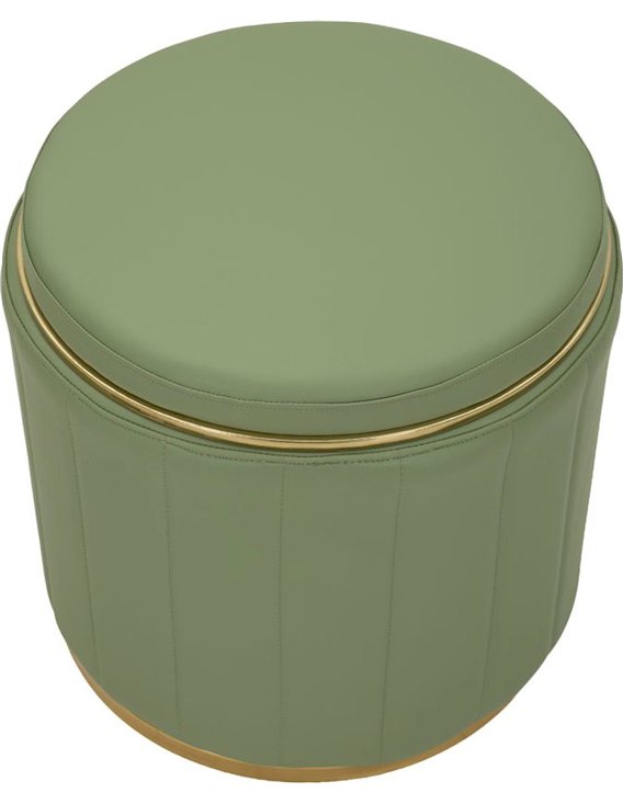 Vue de dessus du pouf montrant l'assise ronde et son liseré doré