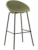 Tabouret de bar ajouré vert sauge à pieds noirs dans un coin de cuisine