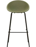 Tabouret de bar ajouré vert sauge vu de face, pieds noirs
