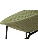 Assise ajourée vert kaki vue de profil, support métallique noir