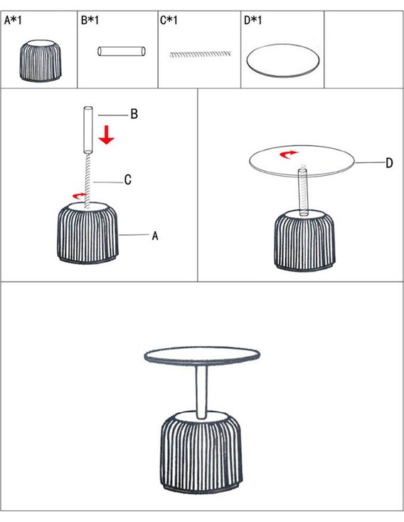 Schéma de montage du modèle gris en quatre étapes