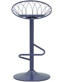 Tabouret de bar bleu marine vu de face, dossier et repose-pieds