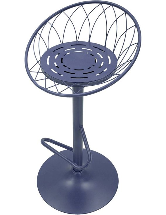 Tabouret bleu marine vu en plongée, assise perforée