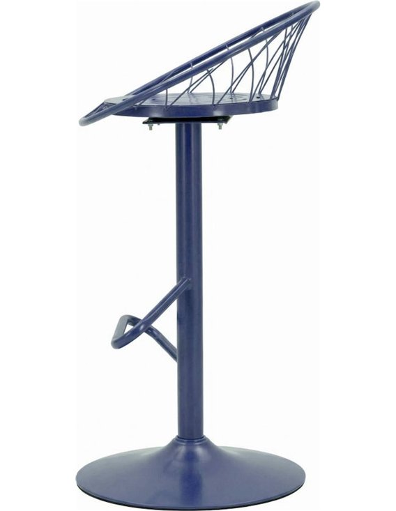 Tabouret de bar bleu marine de profil, assise inclinée