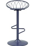 Tabouret de bar bleu marine vu de face, pied et base ronde