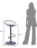 Tabouret de bar design en métal, schéma de dimensions avec silhouette humaine pour l'échelle