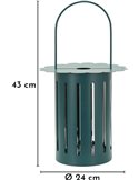Lanterne en métal vert foncé avec schéma de dimensions 43 cm et Ø 24 cm