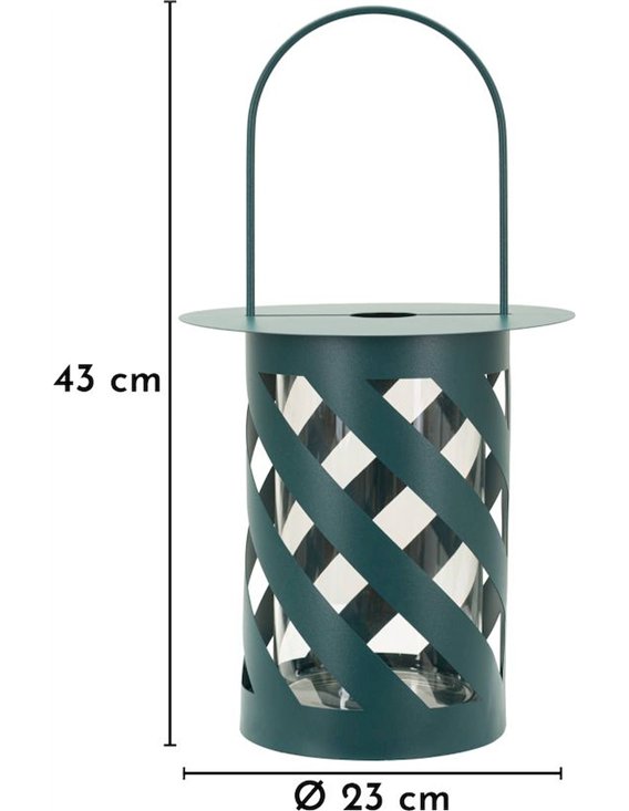 Lanterne vert foncé avec cotes, hauteur 43 cm et diamètre 23 cm