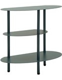 Table de chevet bleu canard au design arrondi, vue de face