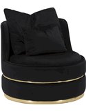 Fauteuil rond noir capitonné avec coussins et pied doré