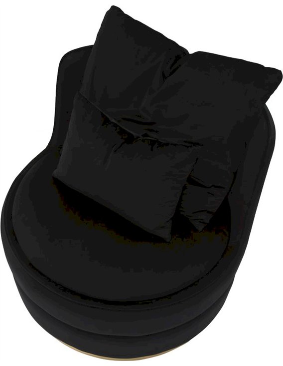 Fauteuil rond noir vu de dessus, coussins en place