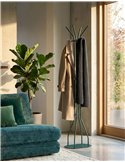 Porte manteau vert foncé, dimensions indiquées avec silhouette à côté pour la taille