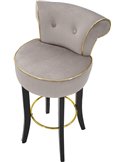Tabouret de bar gris taupe vu de face avec repose-pieds doré