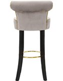 Tabouret de bar gris taupe vu de haut, assise ronde et dossier passepoilé